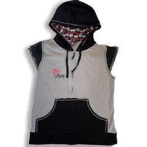 EMILY THE STRANGE Zip Rockstar Gray Hoodie Top, Vintage Y2K Hot Topic Punk, New